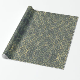 Vintager grüner Bronzeblumenwreath-Damast Geschenkpapier