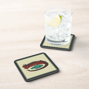 Vintager Grüner Drache Lady Vector Art Nouveau Getränkeuntersetzer