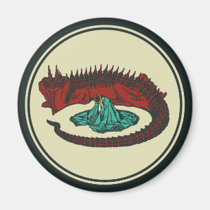 Vintager Grüner Drache Lady Vector Art Nouveau Magnet