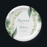 Vintager grüner Eukalyptus-Kalligrafie-Hochzeitsto Pappteller<br><div class="desc">Diese Vintage eukalyptus kalligraphische Hochzeitstorte eignet sich perfekt für einen rustikalen Hochzeitsempfang. Das Design besteht aus handbemaltem Aquarell-Grün,  Marineschiffen-Blätter und Blume,  die schön in Bouquets angeordnet sind. Machen Sie es sich selbst,  indem Sie die Namen der Braut und Bräutigam und Hochzeitstag.</div>