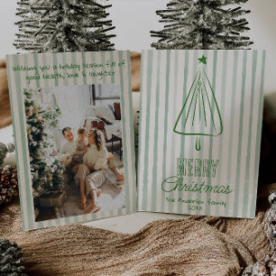 Vintager, grüner Hand gezeichneter Abstrakter Baum Feiertagskarte