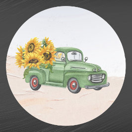 Vintager Grüner LKW Sonnenblumen Runder Aufkleber