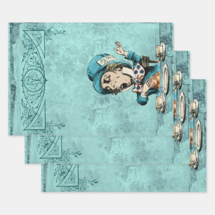 Vintager Grüner Mad Hatter im Wunderland Geschenkpapier Set