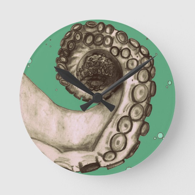 Vintager grüner Oktopus Tentacle Runde Wanduhr (Vorderseite)