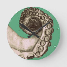 Vintager grüner Oktopus Tentacle Runde Wanduhr