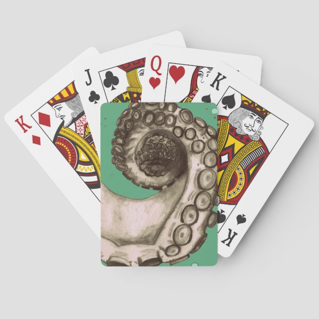 Vintager grüner Oktopus Tentacle Spielkarten (Rückseite)
