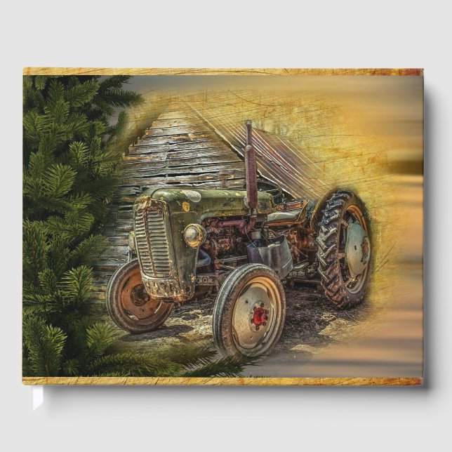 Vintager grüner Traktor Rustikaler alter Stall Gästebuch (Vorderseite)
