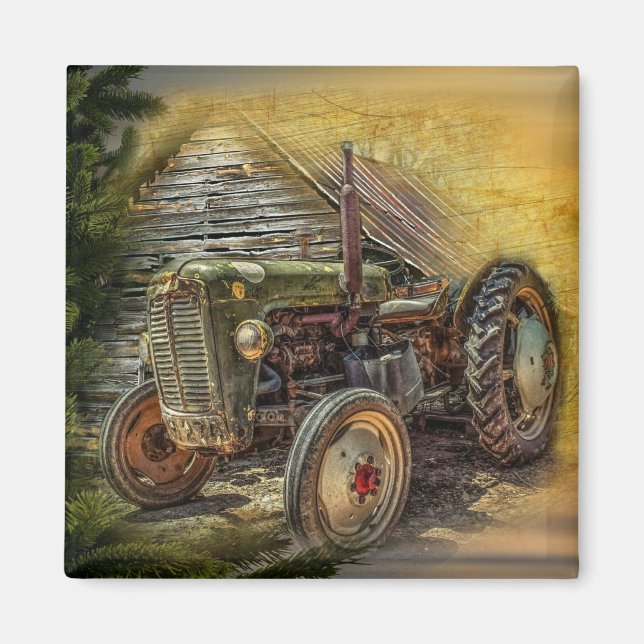 Vintager grüner Traktor Rustikaler alter Stall Magnet (Vorne)