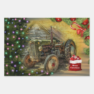 Vintager Grüner Traktor Weihnachten Geschenkpapier Set