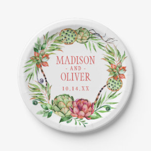 Vintager grüner u. rosa Mit Blumensucculent Pappteller