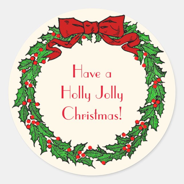 Vintager Grüner Weihnachtskranz mit Rotem Bow Runder Aufkleber (Vorderseite)