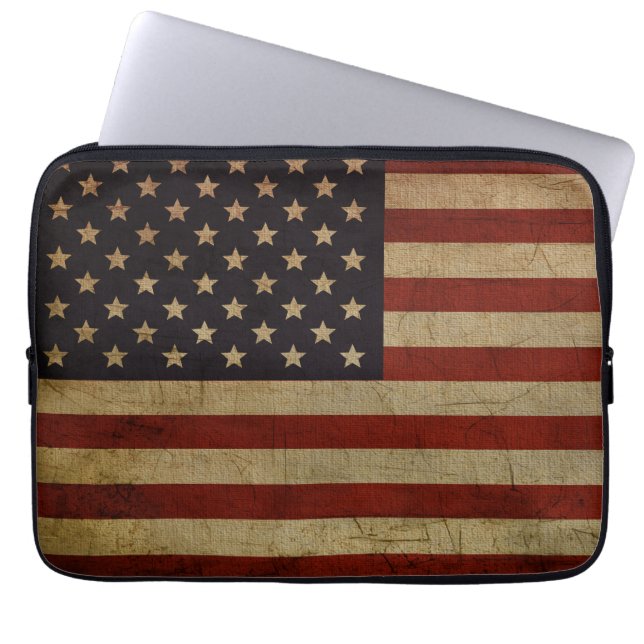 Vintager Grunge American Flag Laptop Sleeve (Vorderseite)