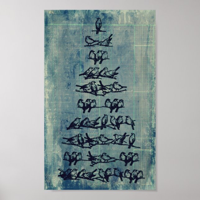 Vintager Grunge Bird Tree Poster (Vorne)