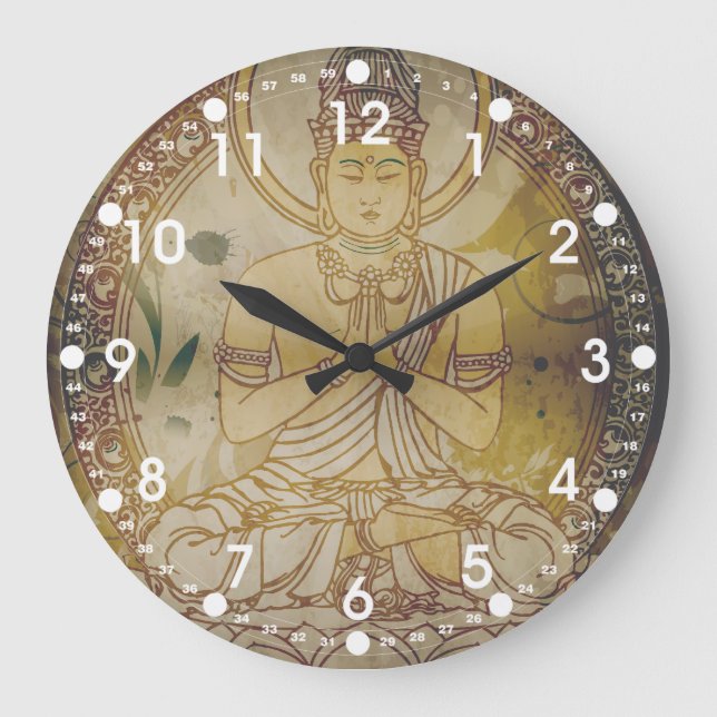 Vintager Grunge Buddha Große Wanduhr (Vorderseite)