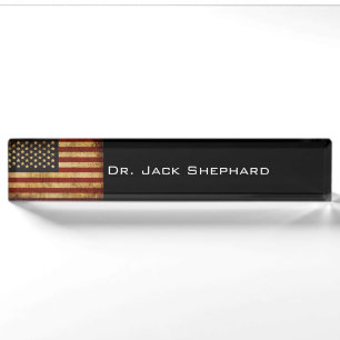 Vintager Grunge patriotische amerikanische Flagge Namensplakette