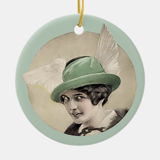 Vintager Grünhut Keramik Ornament (Vorne)