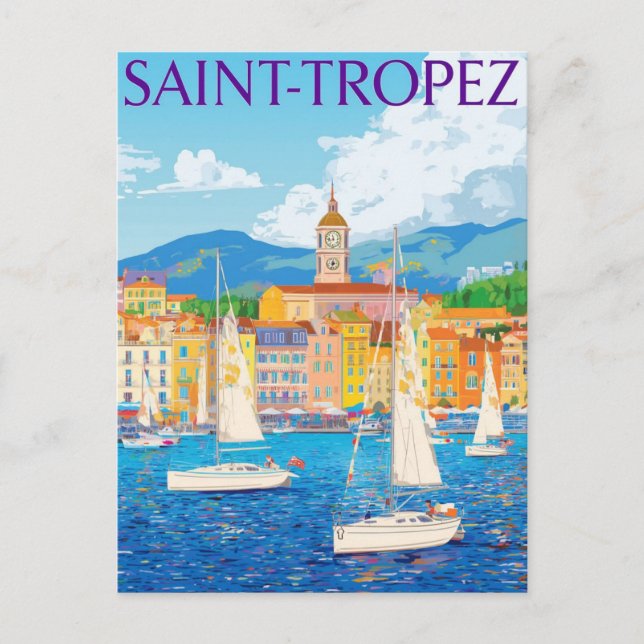 Vintager Hafen von Saint-Tropez Postkarte (Vorderseite)