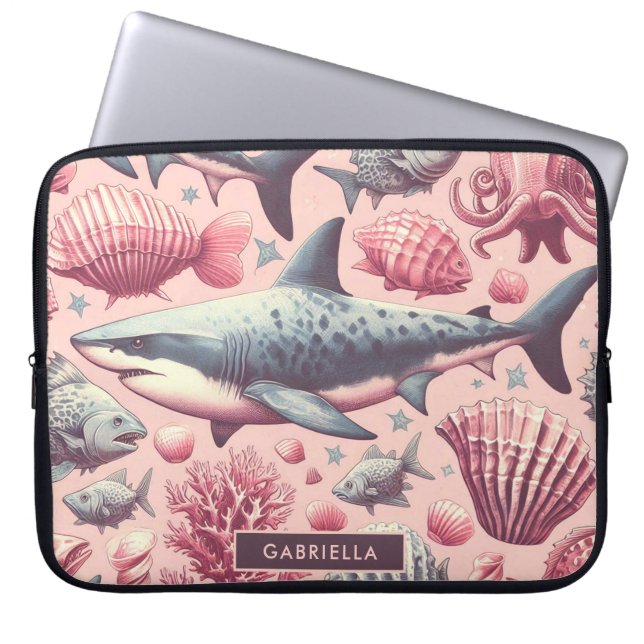 Vintager Hai nahtlos Laptopschutzhülle (Vorderseite)