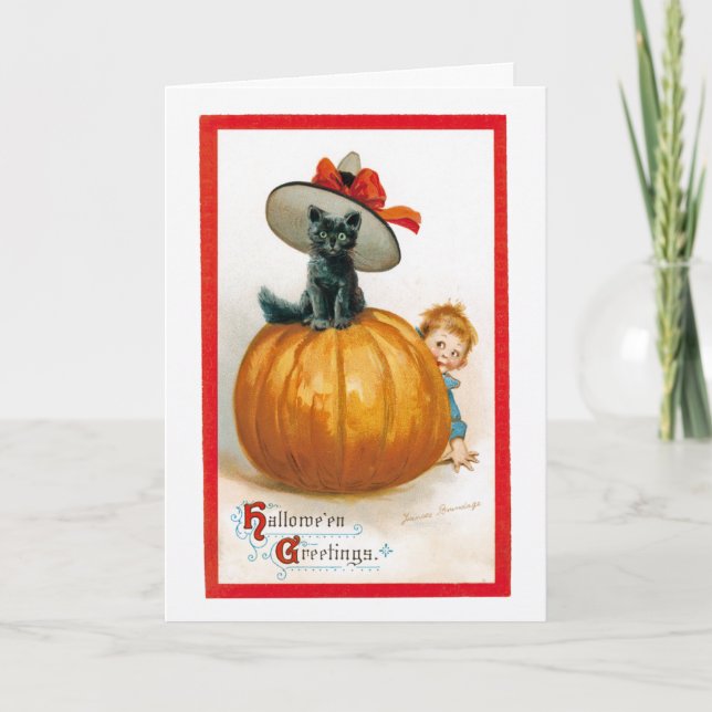 Vintager Halloween Black Cat Gruß Karte (Vorderseite)