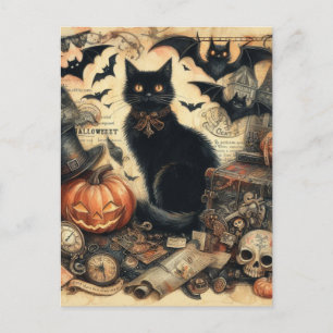 Vintager Halloween Black Cat Holiday Feiertagspostkarte