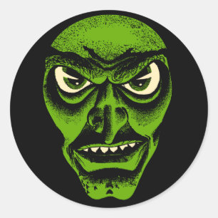 Vintager Halloween-Dämon oder Hexenaufkleber Runder Aufkleber