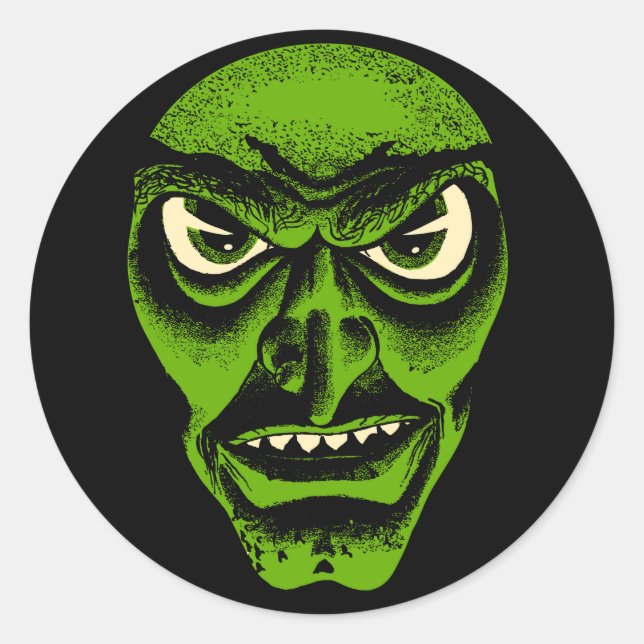 Vintager Halloween-Dämon oder Hexenaufkleber Runder Aufkleber (Vorderseite)