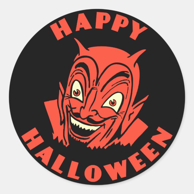 Vintager Halloween Devil Happy Halloween Sticker (Vorderseite)