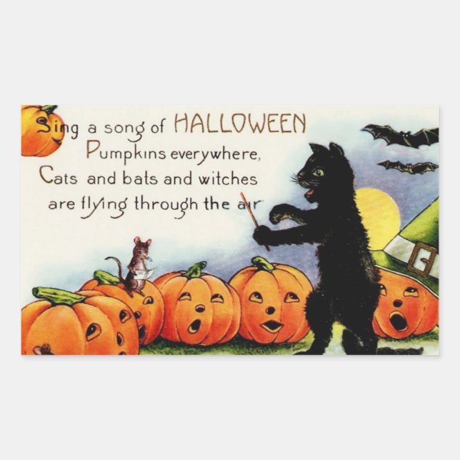 Vintager Halloween Funny Beängstigend Cat Pumpkin  Rechteckiger Aufkleber (Vorderseite)