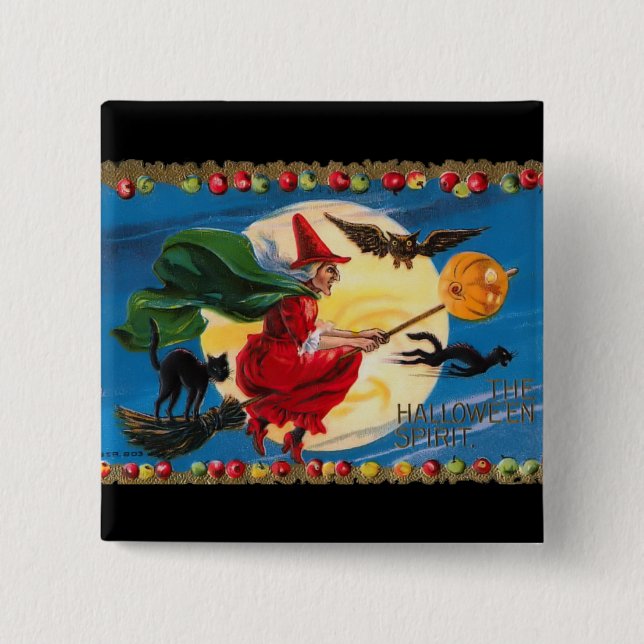 Vintager Halloween-Geist-Hexe-Knopf Button (Vorderseite)