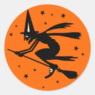 Vintager Halloween-Hexe-Aufkleber Runder Aufkleber