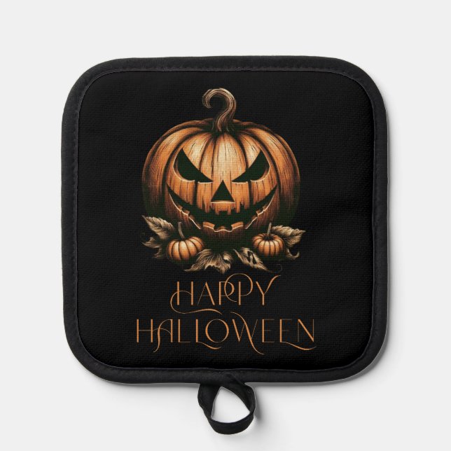 Vintager Halloween-Kürbis Topflappen (Vorderseite)