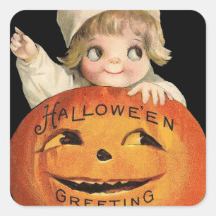 Vintager Halloween-Kürbiskalender Quadratischer Aufkleber