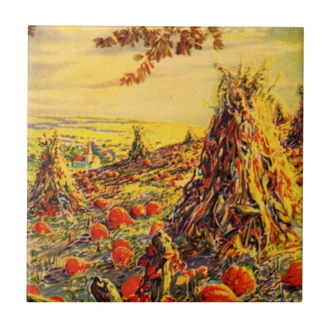 Vintager Halloween-Kürbispflaster mit Hystacks Fliese (Vorderseite)