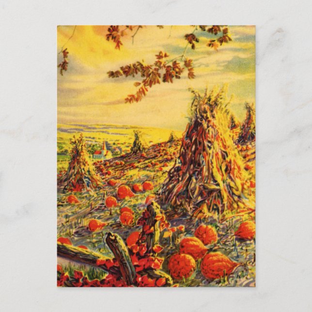 Vintager Halloween-Kürbispflaster mit Hystacks Postkarte (Vorderseite)