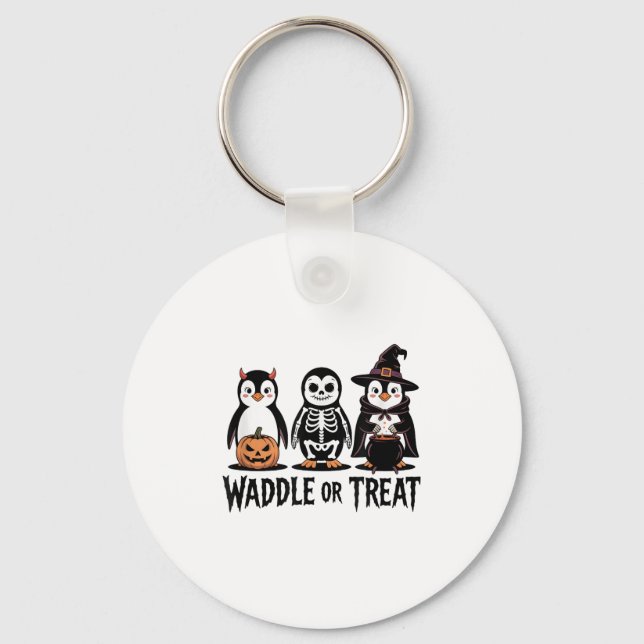 Vintager Halloween-Pinguin-Trick oder Waddle-Spook Schlüsselanhänger (Vorderseite)