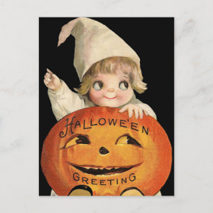 Vintager Halloween Pumpkin und Kinderpostkarte Feiertagspostkarte