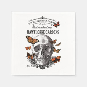 Vintager Halloween-Schädel und Schmetterlinge Serviette