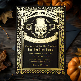 Vintager Halloween Skull in Top Hat Party Einladun Folieneinladung