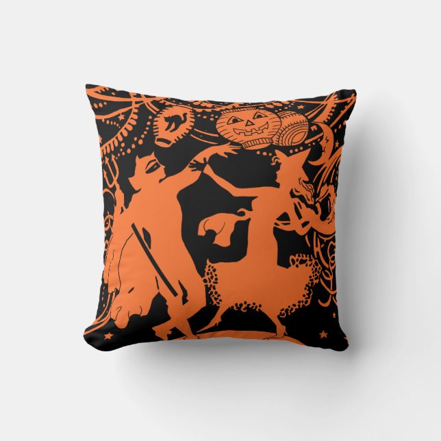 Vintager Halloween-Teufel-Hexe-Tanz Kissen (Vorderseite)