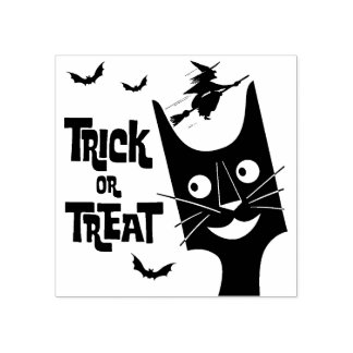 Vintager Halloween-Trick oder Schwarze Katze behan Gummistempel