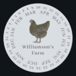 Vintager Haltungsbetrieb umschlossen Datum der Eie Runder Aufkleber<br><div class="desc">Rustikale und einfache Hühnereier-Etiketten mit Ihrem Firmennamen in cremefarbener, moderner Typografie auf pastellblauem Hintergrund zeichnen sich durch einen stilvollen Vintagen Hühnerdruck aus. Fügen Sie einfach den Namen Ihres Hausmeisters in das Etikett ein und umkreisen Sie das korrekte Datum Ihrer frischen Eier. Exklusiv für Sie entworfen von Happy Dolphin Studio. Wenn...</div>