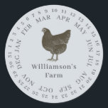 Vintager Haltungsbetrieb umschlossen Datum der Eie Runder Aufkleber<br><div class="desc">Rustikale und einfache Hühnereier-Etiketten mit Ihrem Firmennamen in cremefarbener, moderner Typografie auf pastellblauem Hintergrund zeichnen sich durch einen stilvollen Vintagen Hühnerdruck aus. Fügen Sie einfach den Namen Ihres Hausmeisters in das Etikett ein und umkreisen Sie das korrekte Datum Ihrer frischen Eier. Exklusiv für Sie entworfen von Happy Dolphin Studio. Wenn...</div>