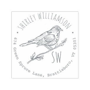 Vintager Hand-gezeichneter Vogel-Name, Initiale u. Permastempel