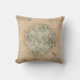 Vintager handgearbeiteter Letter M Word Art Green  Kissen