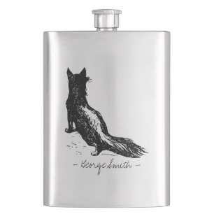 Vintager Handgezogener Fox. Fügen Sie Ihren Nam Flachmann