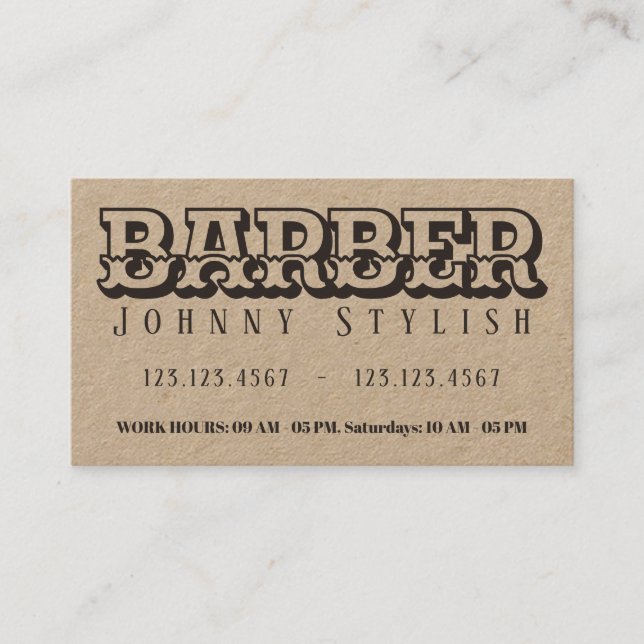 Vintager handwerklicher Friseur Visitenkarte (Vorderseite)