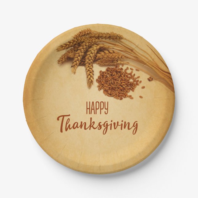 Vintager Happy Thanksgiving Weizenmais Pappteller (Vorderseite)