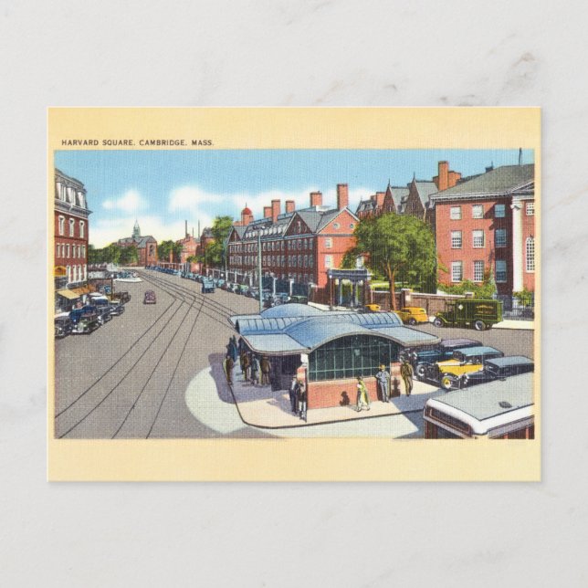 Vintager Harvard-Platz, Postkarte von Cambridge (Vorderseite)