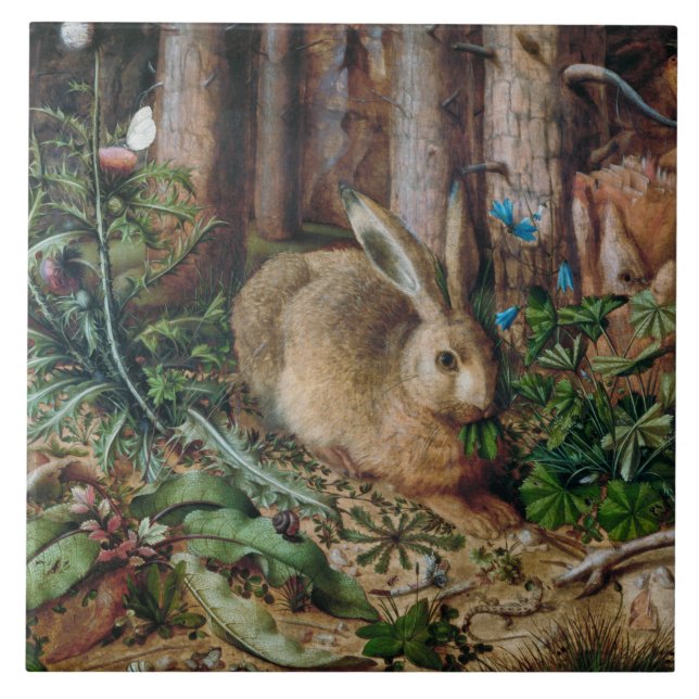 Vintager Hase im Wald - Hans Hoffmann Fliese (Vorderseite)