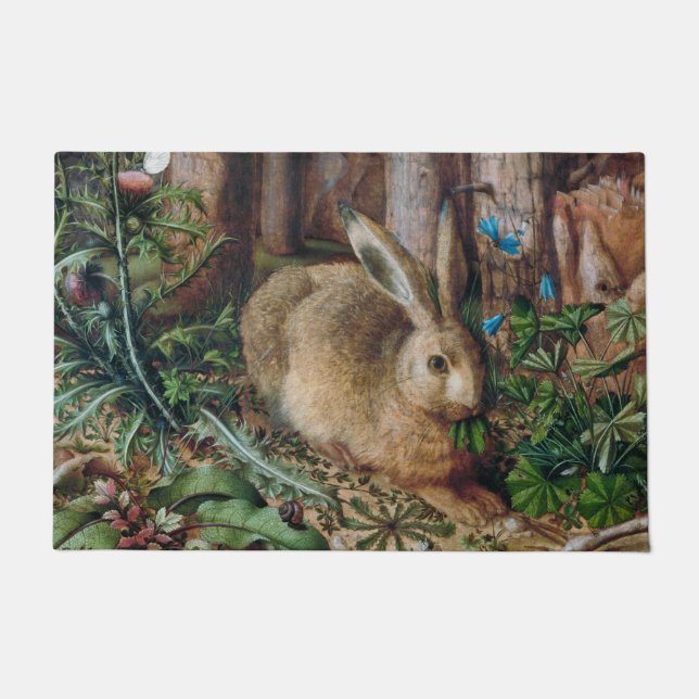 Vintager Hase im Wald - Hans Hoffmann Fußmatte (Vorderseite)
